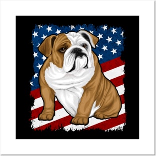 Bull Dog American Flag Posters and Art